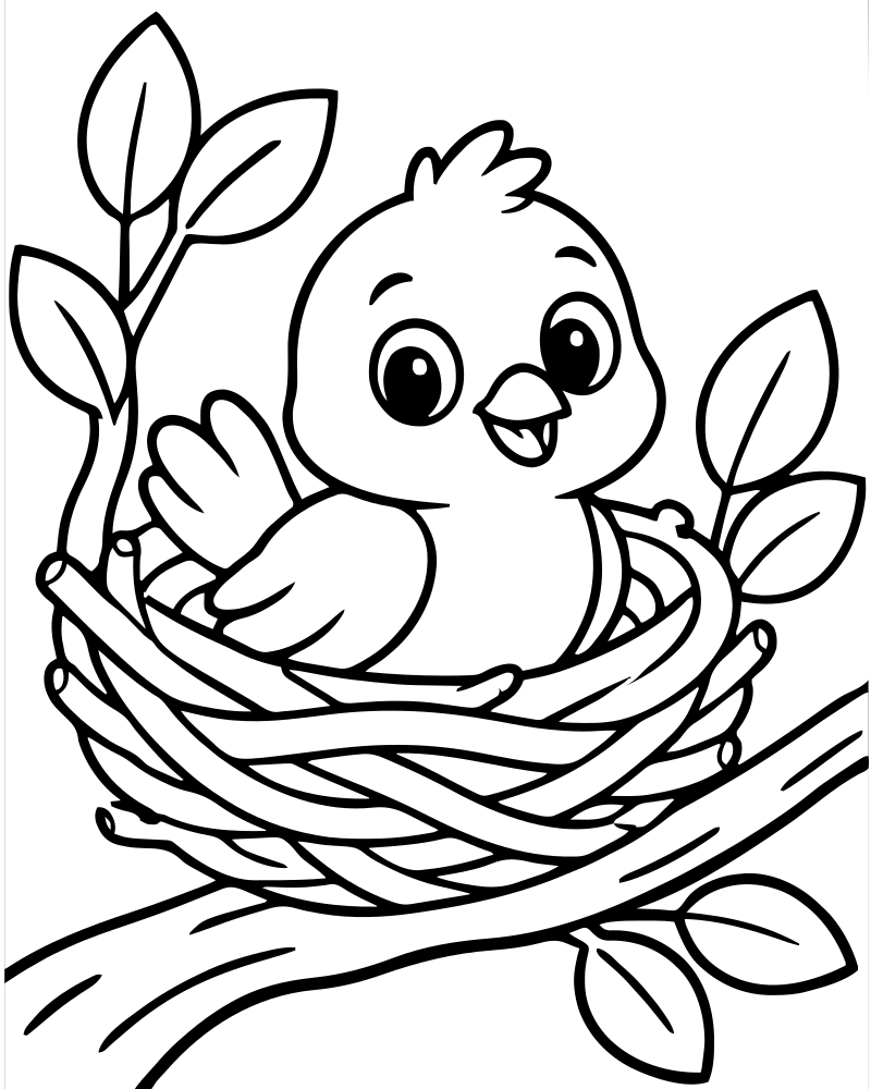 Nest in the Tree picture to color — Tree coloring page for kids