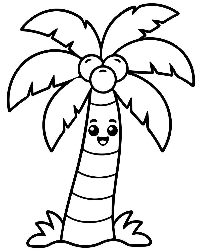 Printable palm tree line art — Tree coloring page