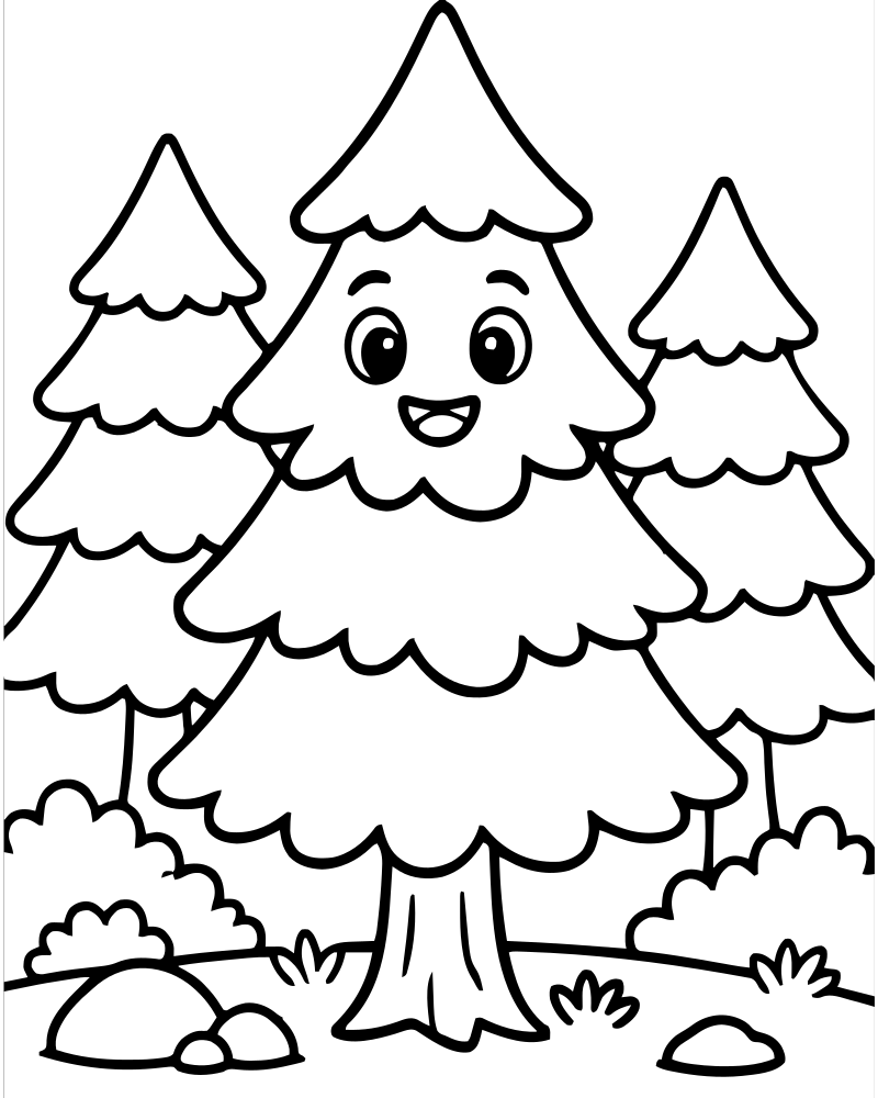 Pine Tree Forest — free printable Tree coloring page for kids