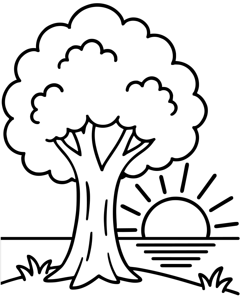 Tree at Sunset picture to color — Tree coloring page for kids