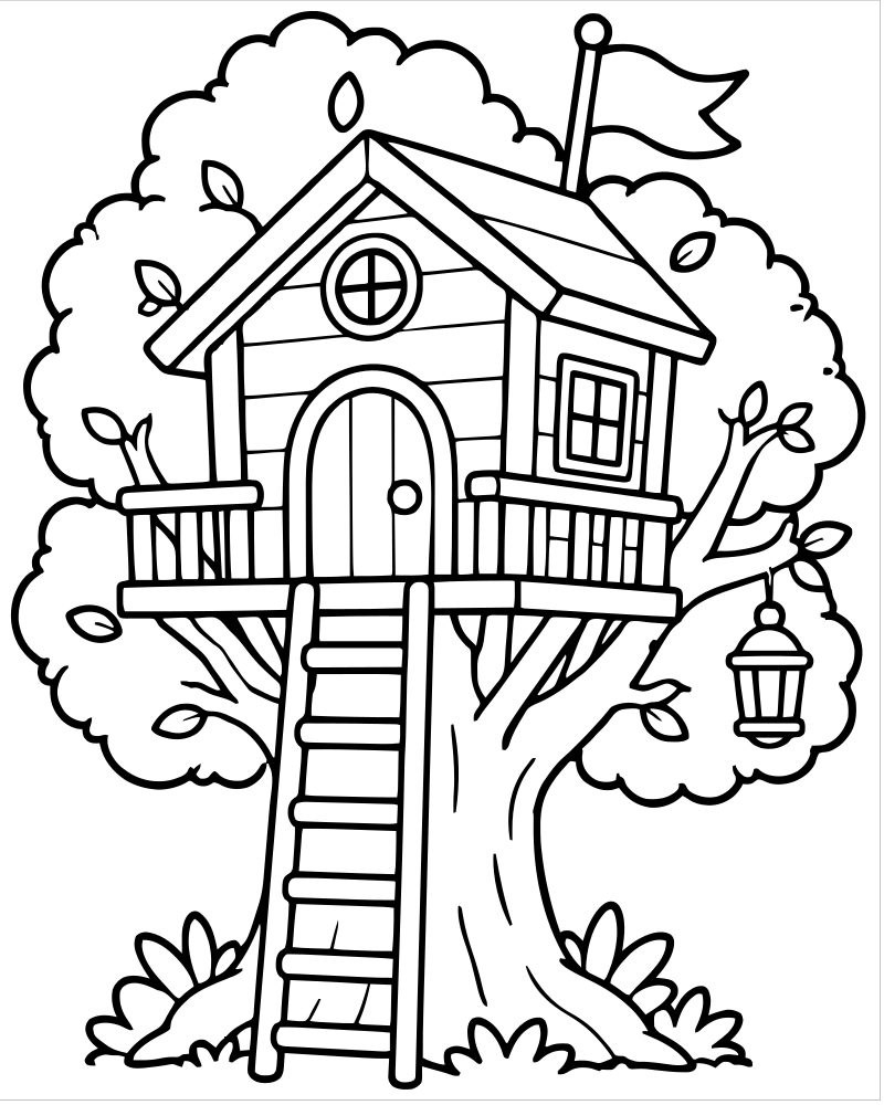 Tree House — printable Tree coloring sheet for preschoolers