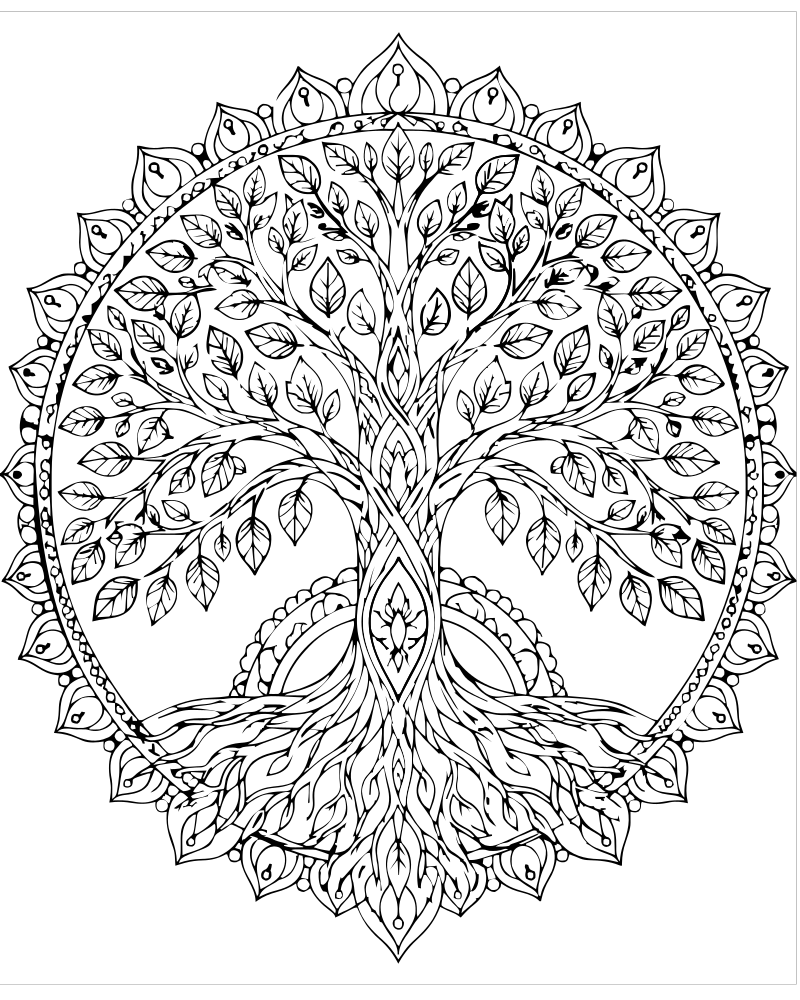 Tree Mandala — Tree coloring page to print for children