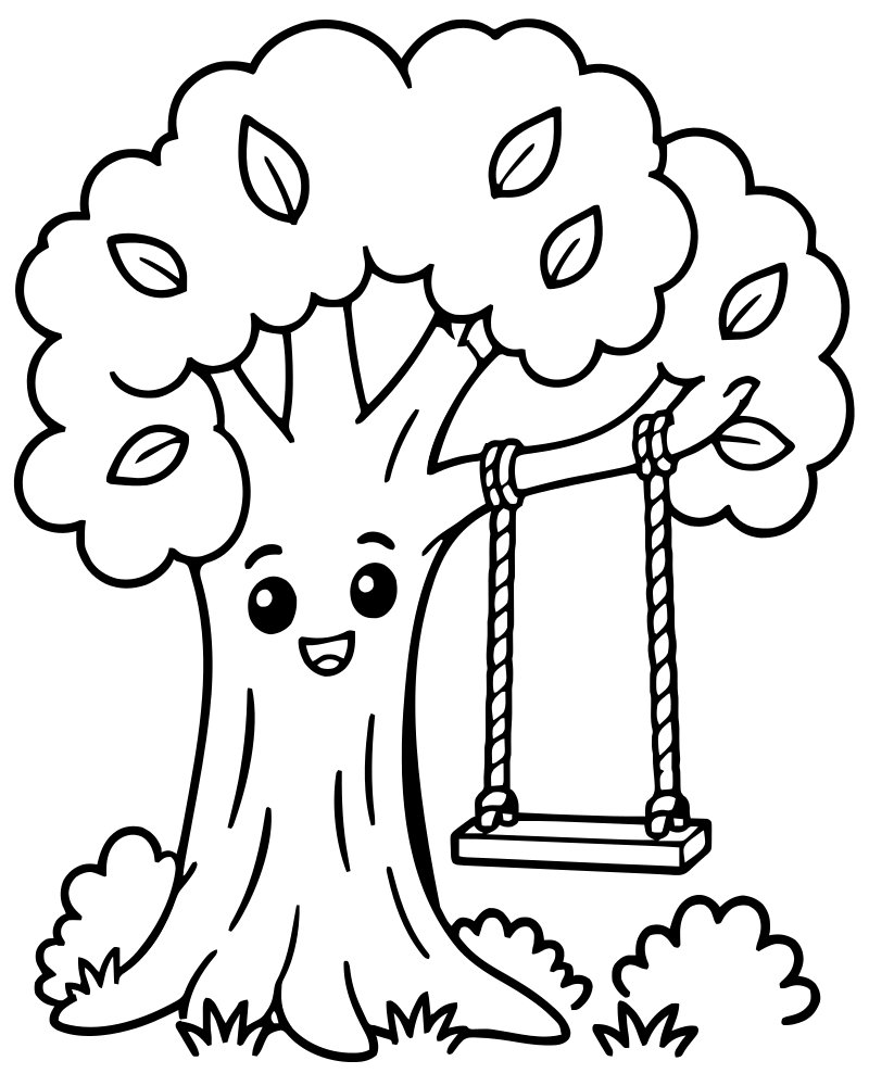 Tree with a Swing — free printable Tree coloring page for kids