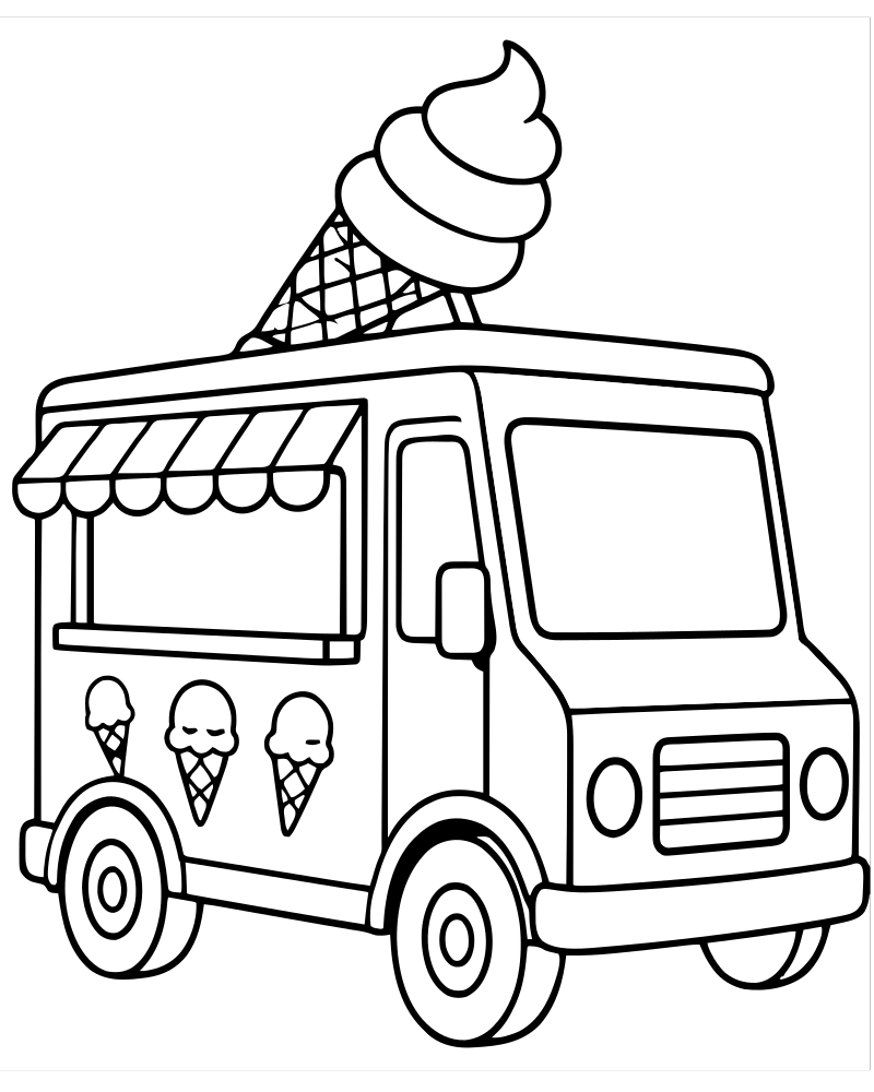 Ice Cream Truck — Truck coloring page to print for children