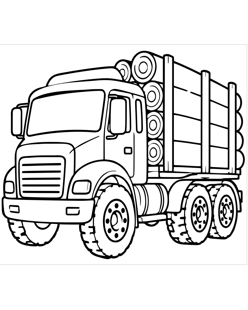 Printable logging truck line art — Truck coloring page