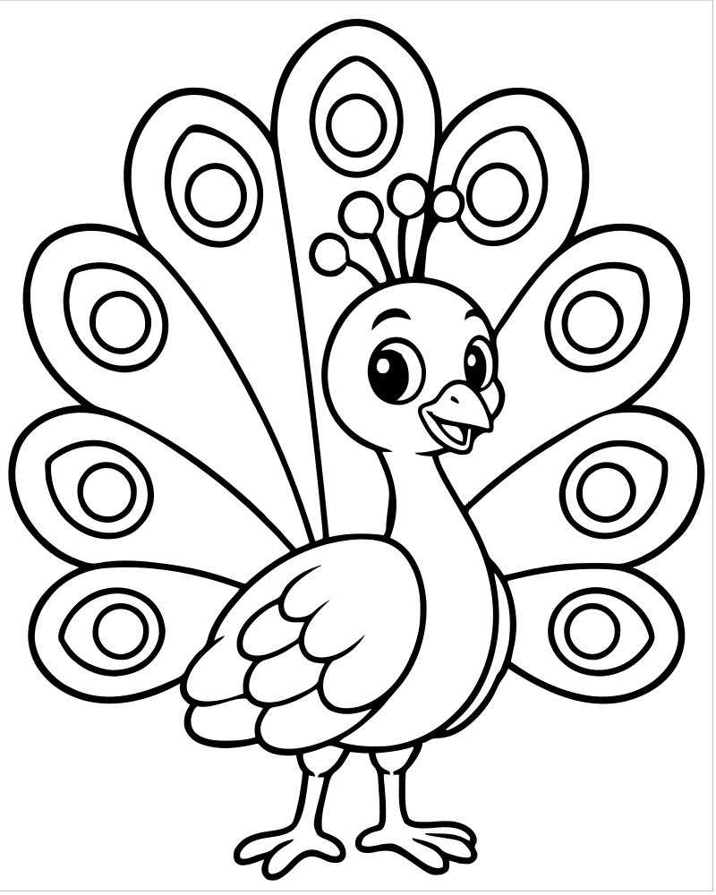 Big Tail Feathers picture to color — Turkey coloring page for kids