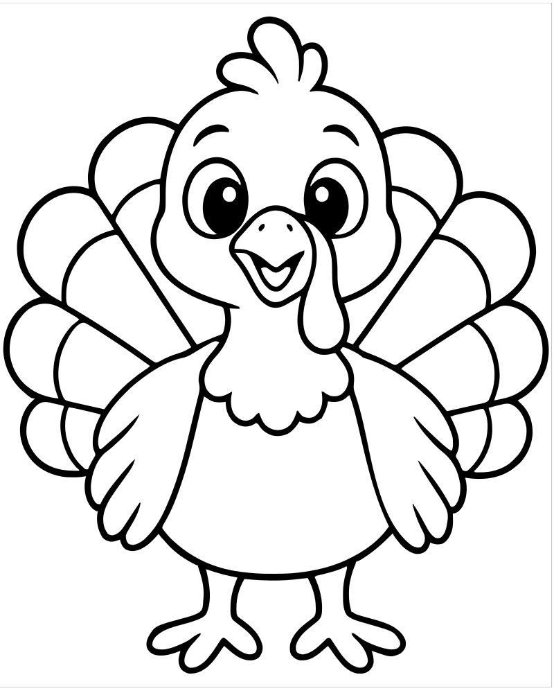 Cute Turkey Face picture to color — Turkey coloring page for kids