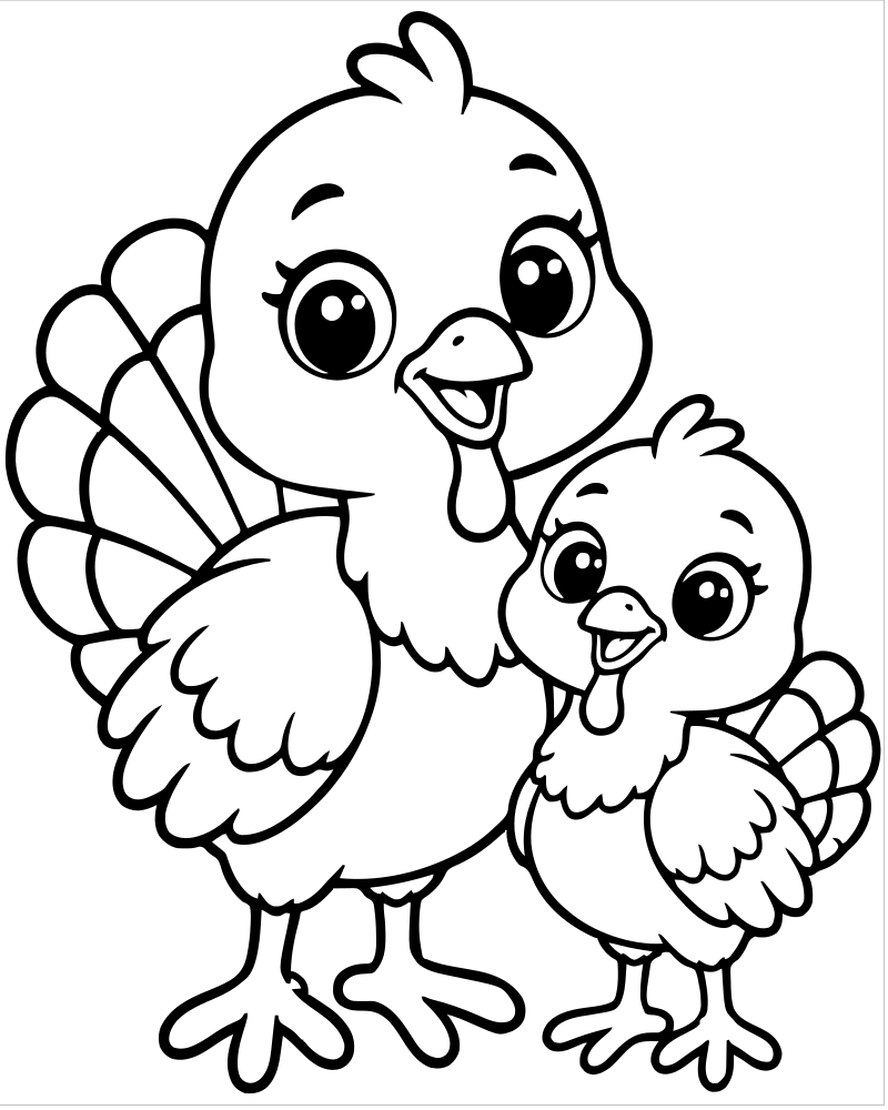 Turkey Chicks — printable Turkey coloring sheet for preschoolers