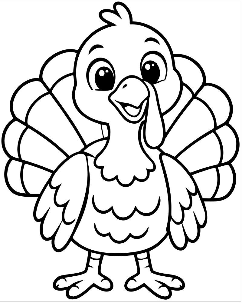 Turkey Close-Up picture to color — Turkey coloring page for kids