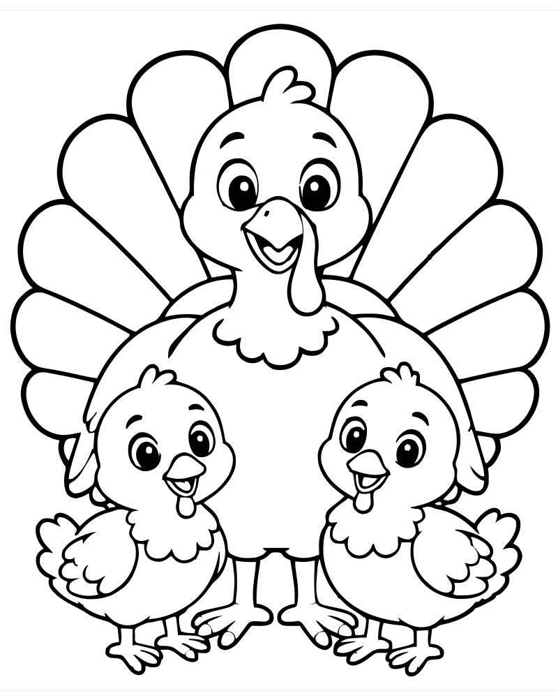 Turkey Family — free printable Turkey coloring page for kids