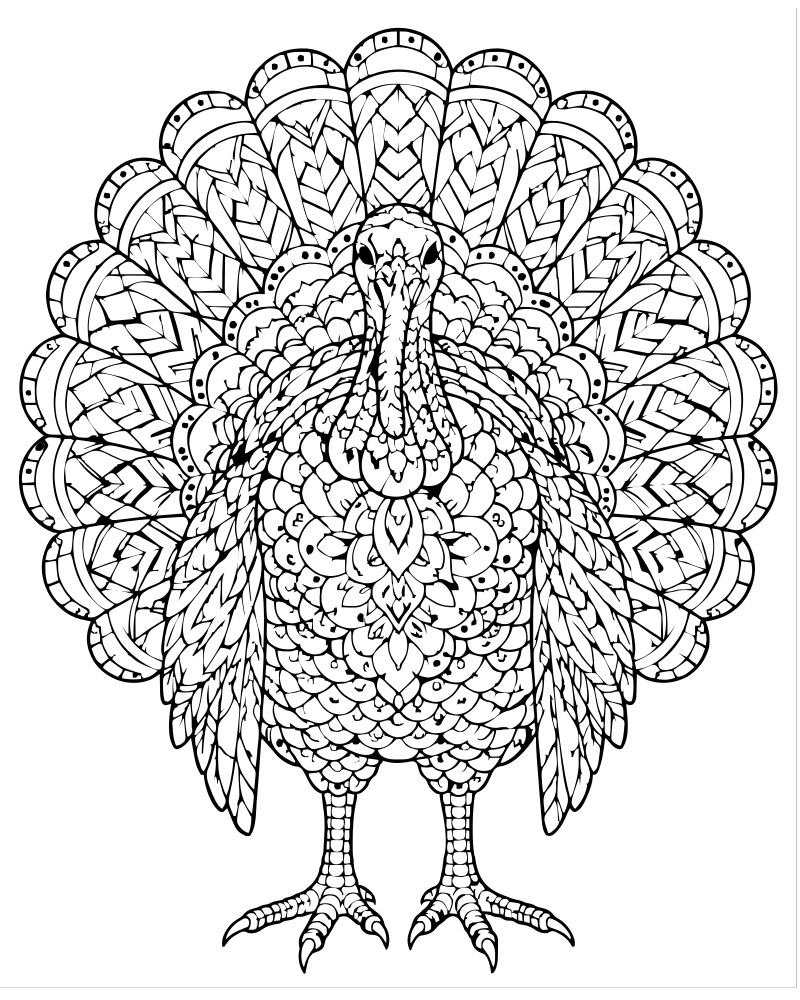 Turkey Mandala — Turkey coloring page to print for children