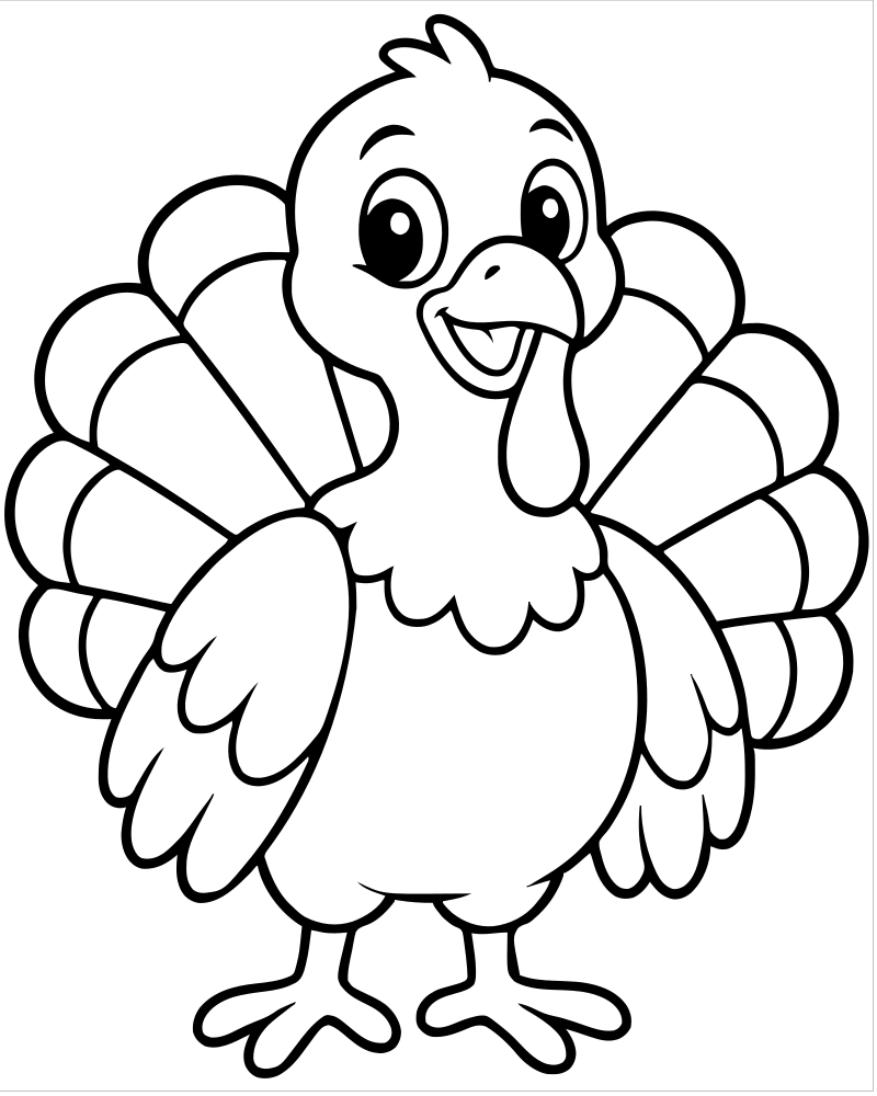 Printable turkey portrait line art — Turkey coloring page