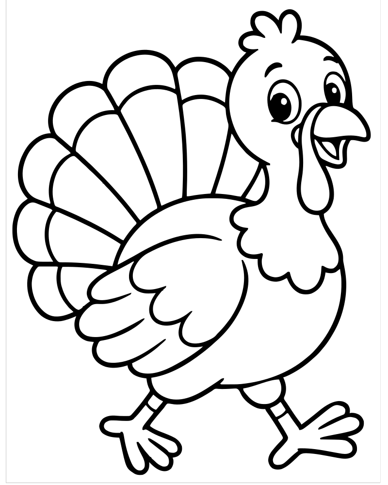 Turkey Walking — printable Turkey coloring sheet for preschoolers