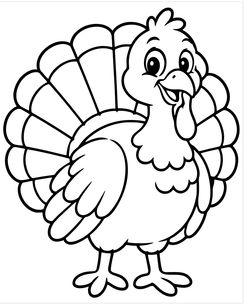 Turkey with Spread Tail — printable Turkey coloring sheet for preschoolers