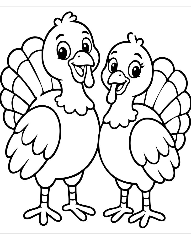 Two Turkeys — free printable Turkey coloring page for kids
