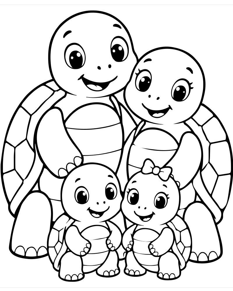 Turtle Family — printable Turtle coloring sheet for preschoolers