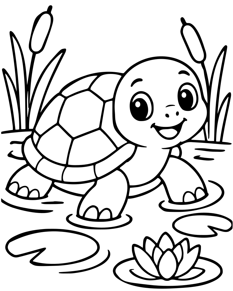 Turtle in the Pond — printable Turtle coloring sheet for preschoolers