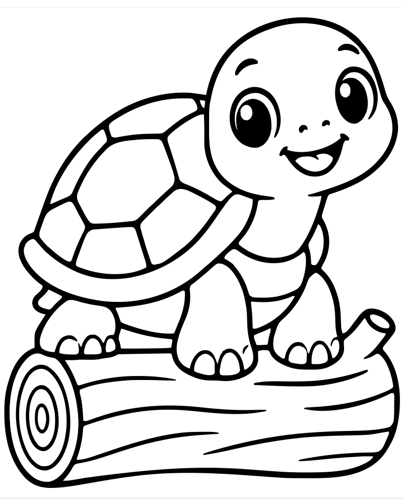 Turtle on a Log — free printable Turtle coloring page for kids