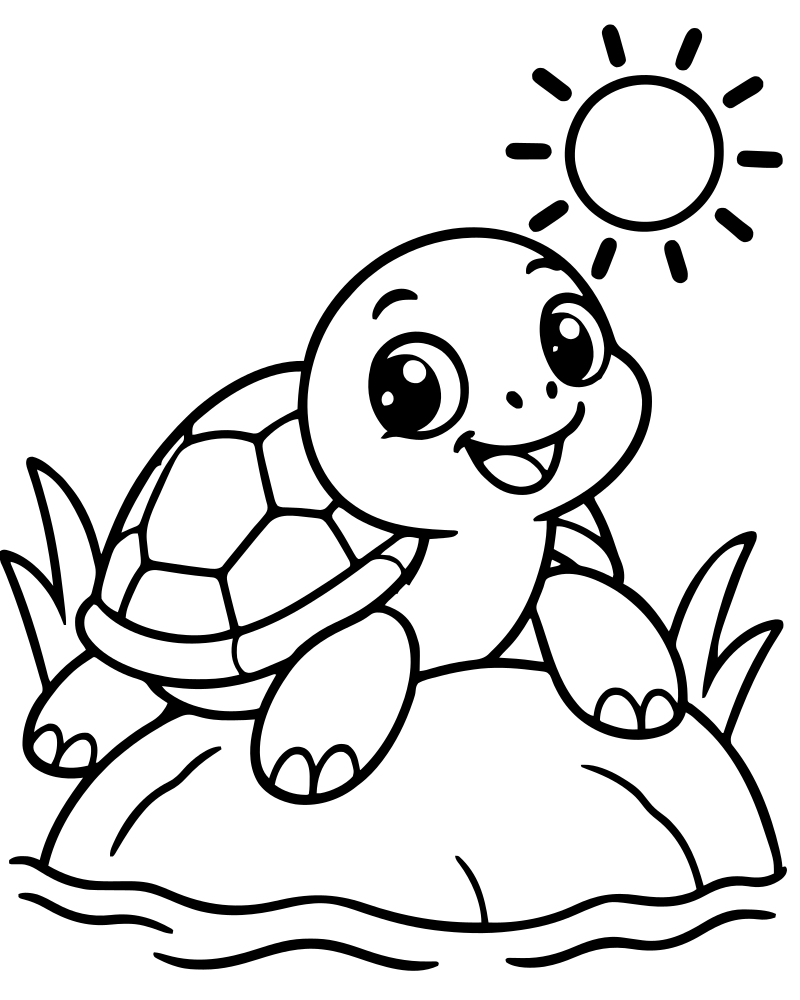 Turtle Sunbathing — Turtle coloring page to print for children