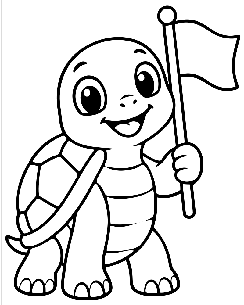 Turtle with a Flag — free printable Turtle coloring page for kids