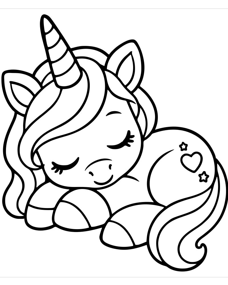 Printable sleeping unicorn line art — Unicorn coloring page