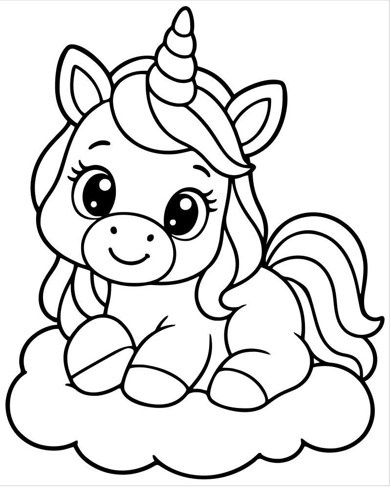 Printable unicorn on a cloud line art — Unicorn coloring page