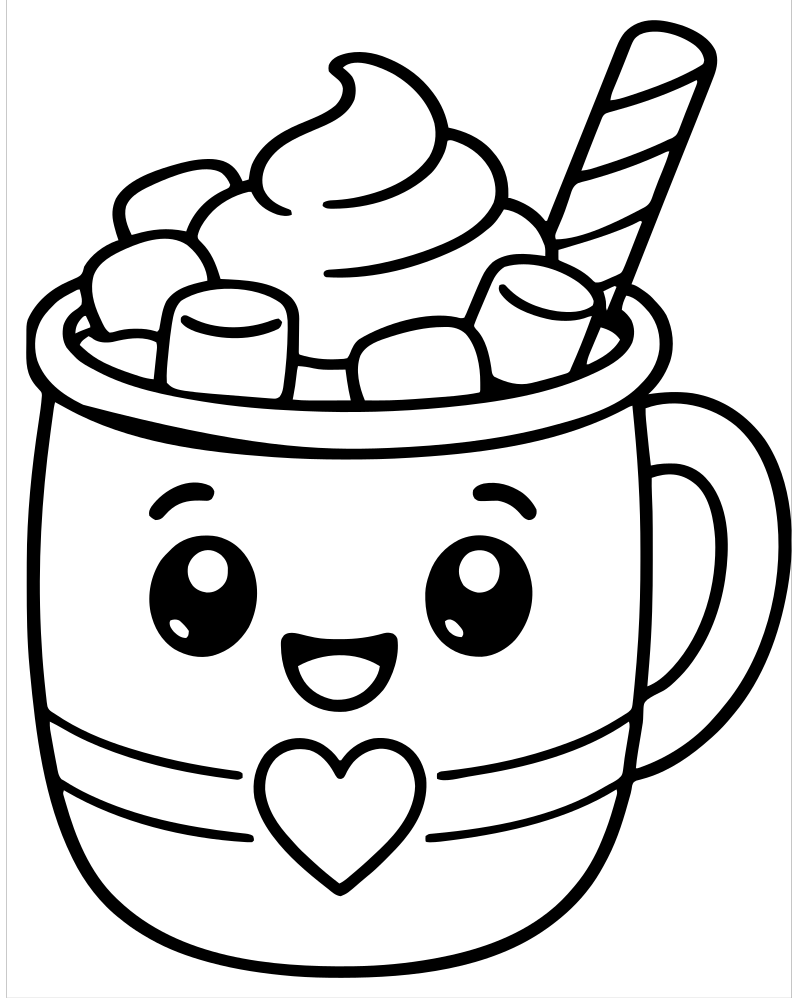 Mug of Hot Cocoa picture to color — Winter coloring page for kids