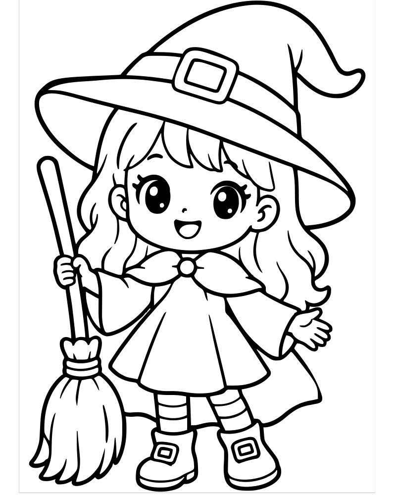 Chibi Witch picture to color — Witch coloring page for kids