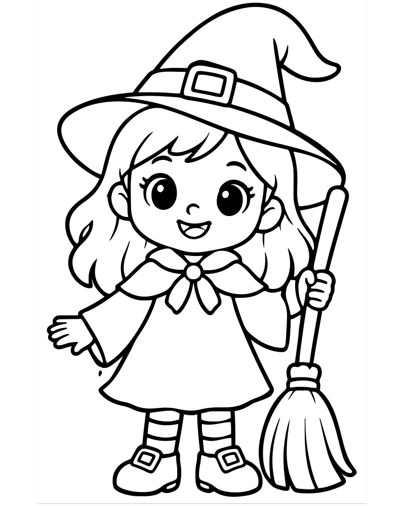 Friendly Witch — free printable Witch coloring page for kids