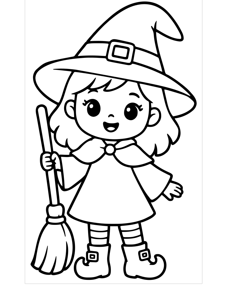 Printable simple witch for toddlers line art — Witch coloring page