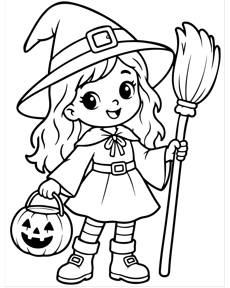 Young Witch picture to color — Witch coloring page for kids